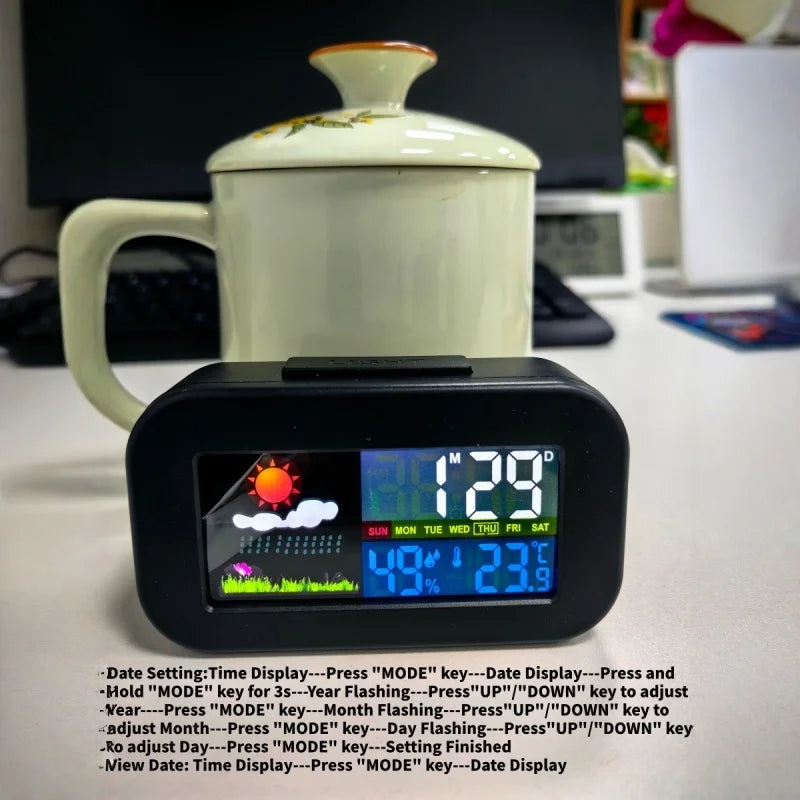 Mini Digital Alarm Clock – Temp, Humidity & Weather Display