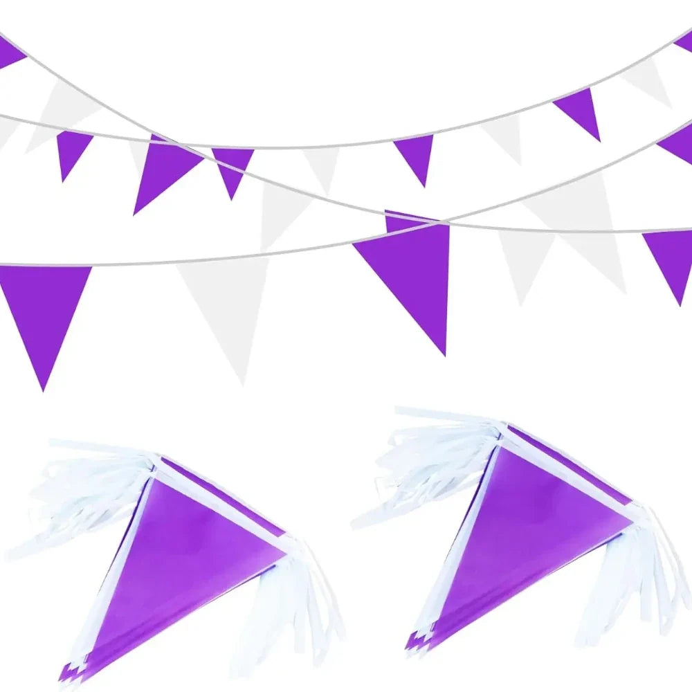 32Ft Purple & White Triangle Pennant Bunting Banner | Party Decor