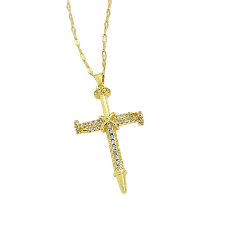 Women's Gold Cross Pendant Necklace – Copper & Stainless Steel