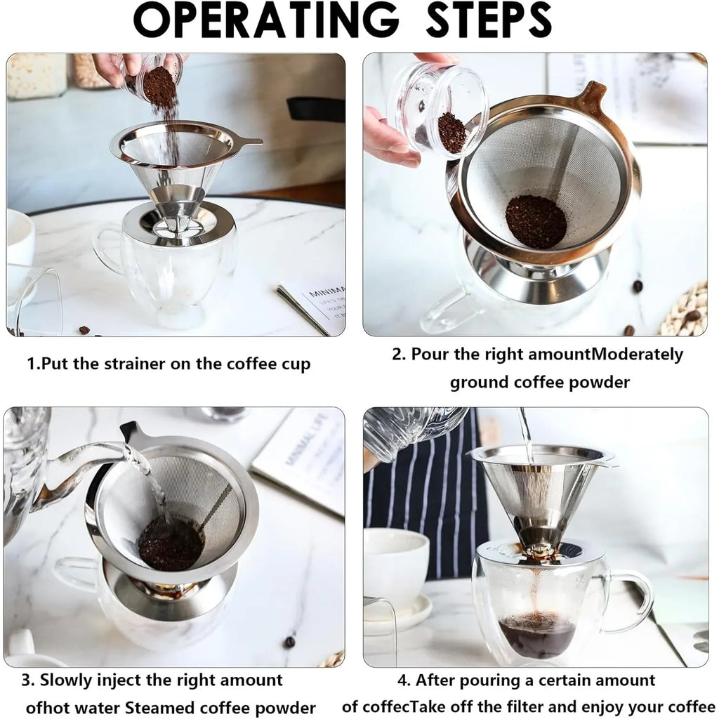 Reusable Stainless Steel Pour Over Coffee Filter Dripper
