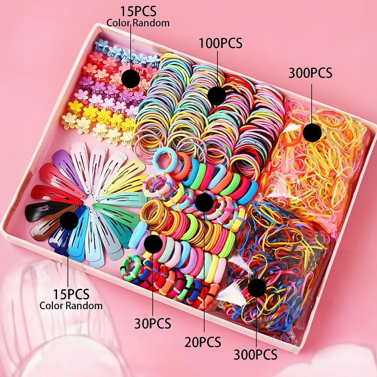 881Pcs Kids Hair Accessories – Clips, Ties & Scrunchies Set