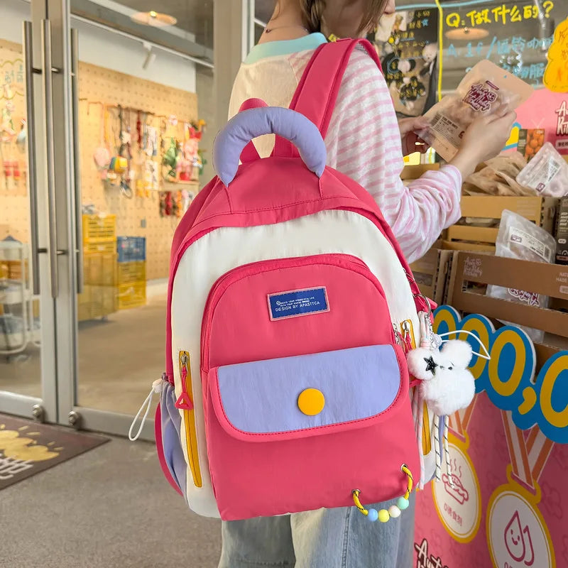 Kids Two-Tone Cartoon School Backpack | Elementary Nylon Bag