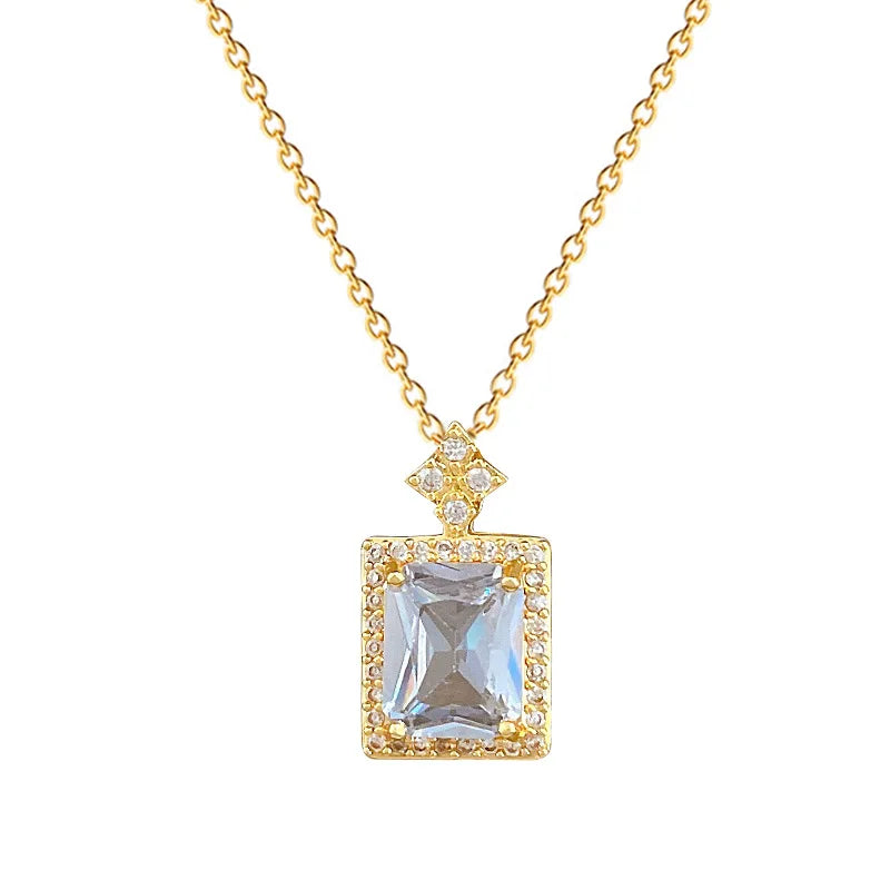 Women's Square Pendant Necklace – Gold Stainless Steel Chain
