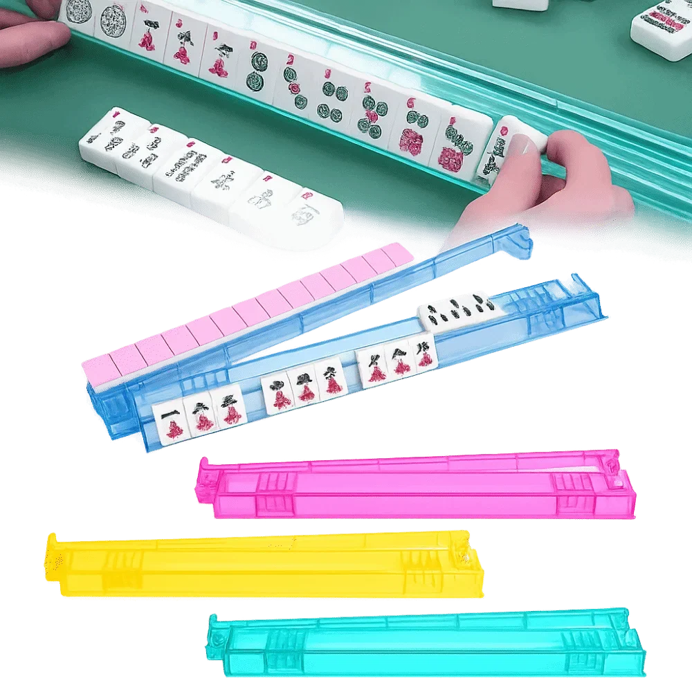 Crystal Clear Non-Slip Mahjong Tile Rack with Pusher Ruler