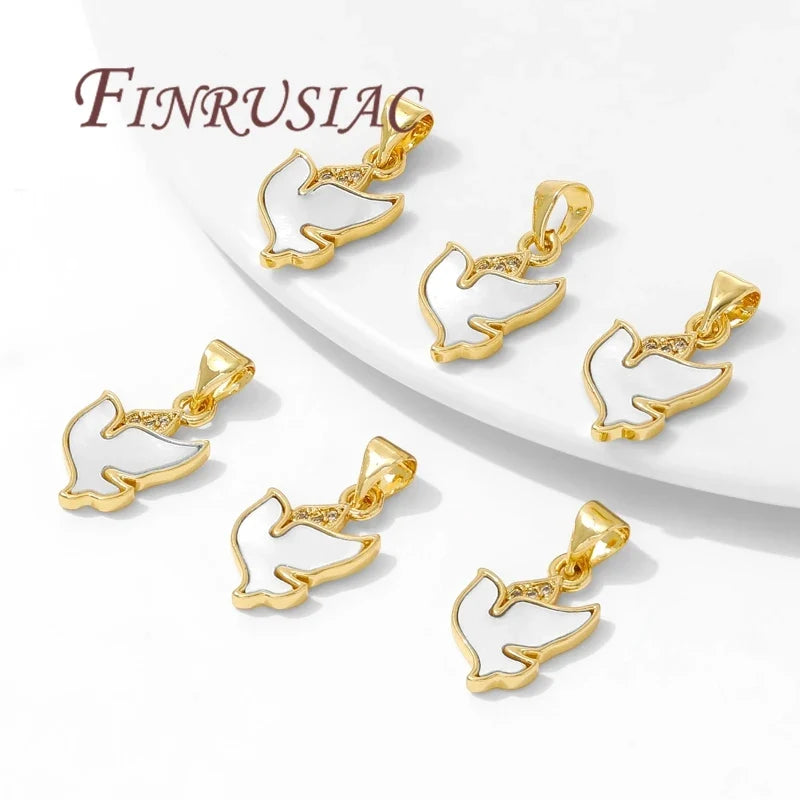 18K Gold Plated Natural Shell Bird Charms | Brass Pendants