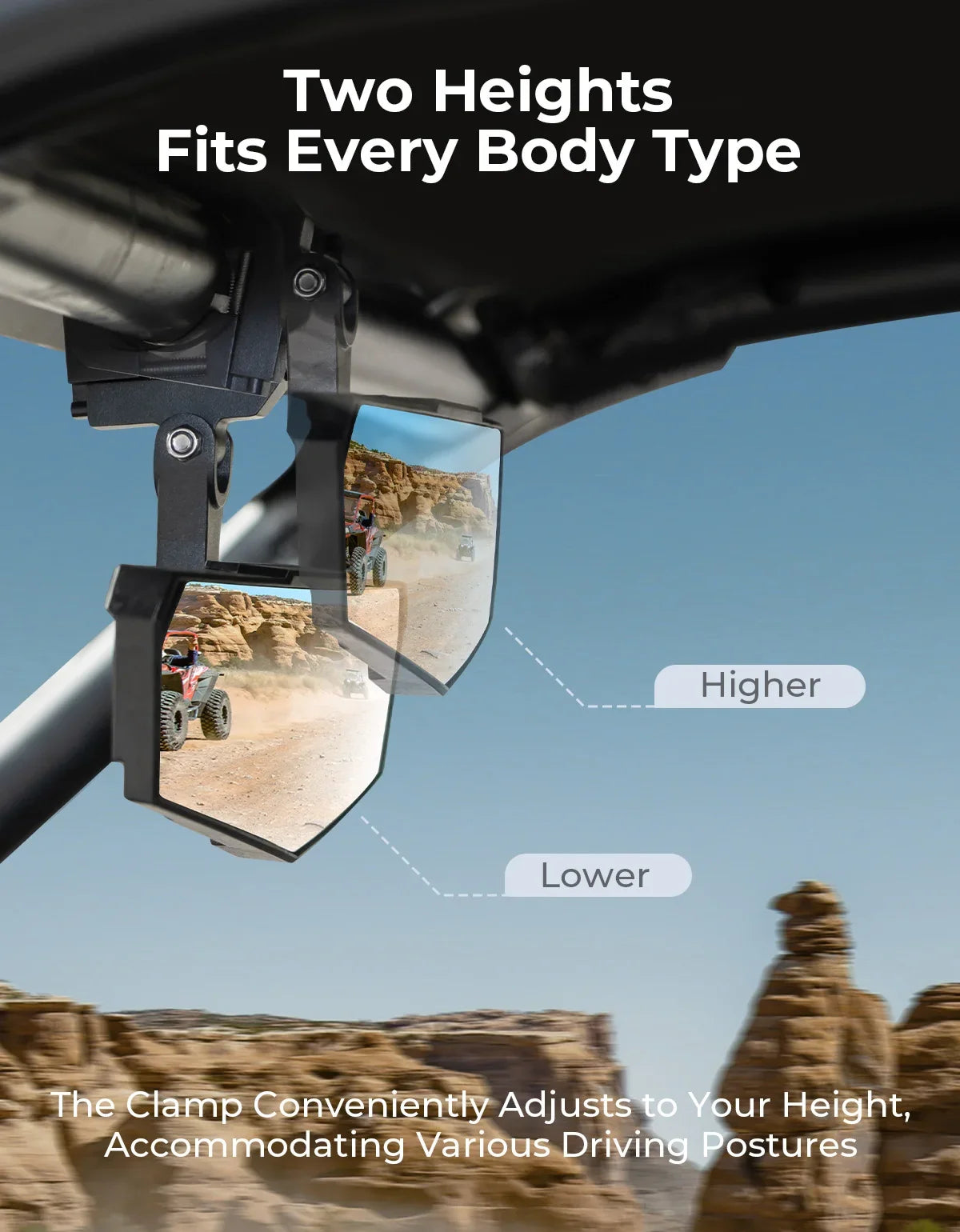 UTV Center Rear View Mirror – 360° Adjustable Aluminum Clamp