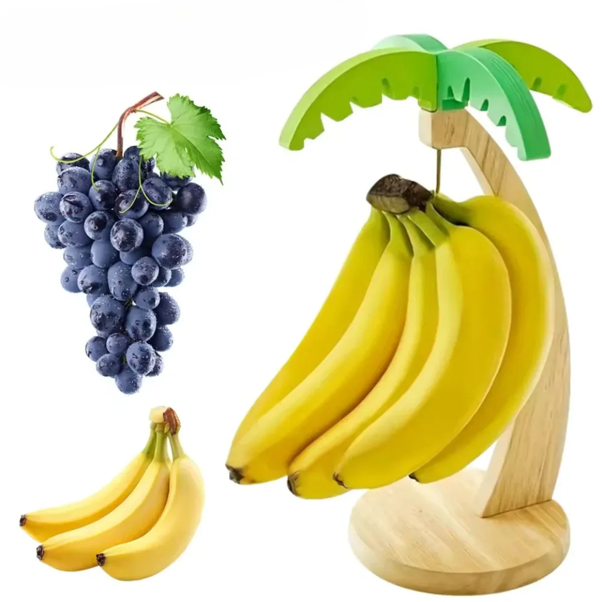 Wooden Banana Hanger Rack with Decorative Leaf | Kitchen