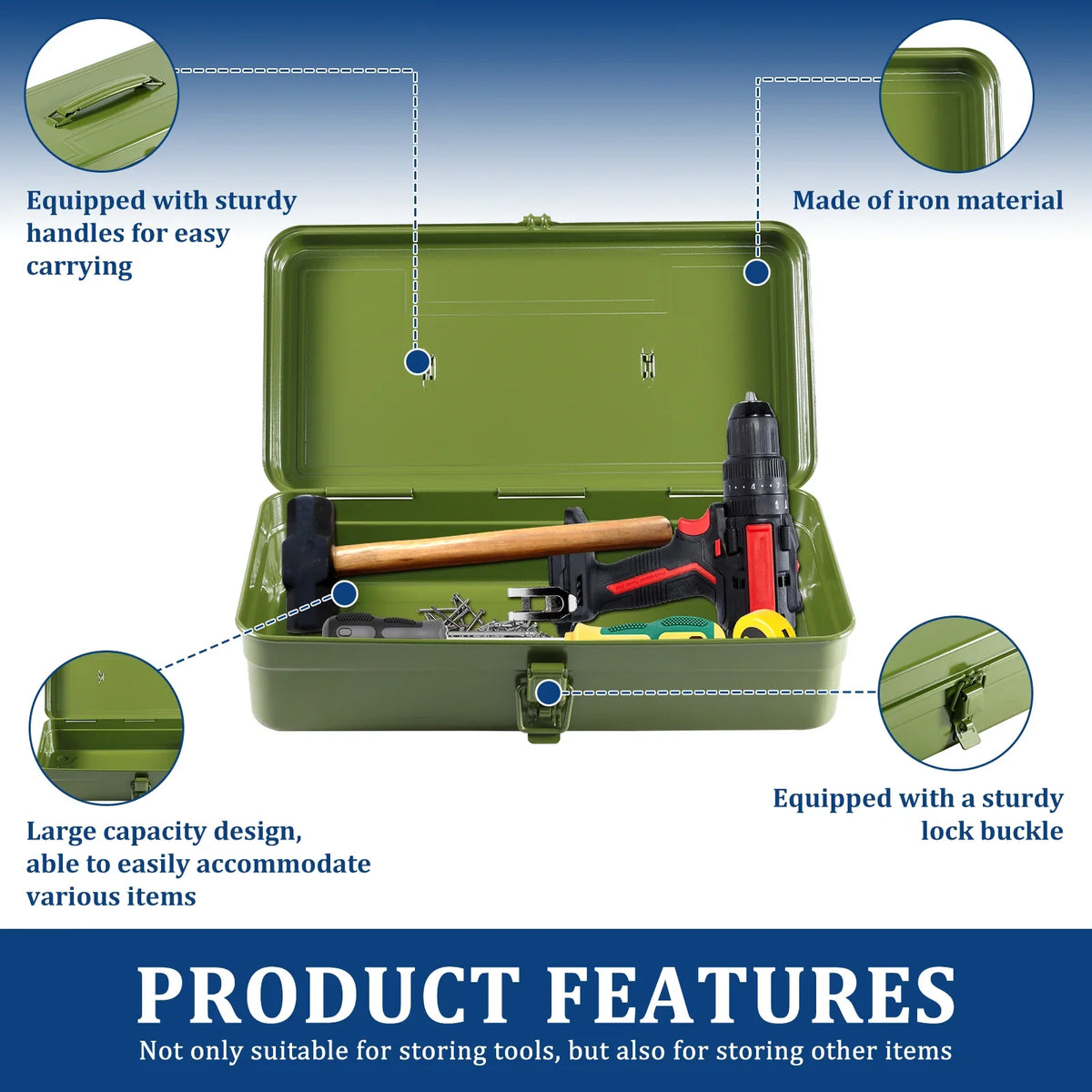 Iron Metal Tool Box Organizer – Multifunctional Carrying Case