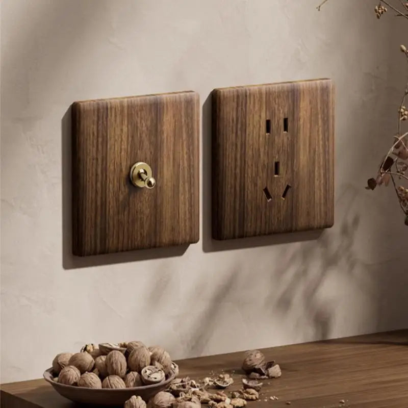 Retro Wood Grain Wall Switch Panel | LED Dimmer Toggle