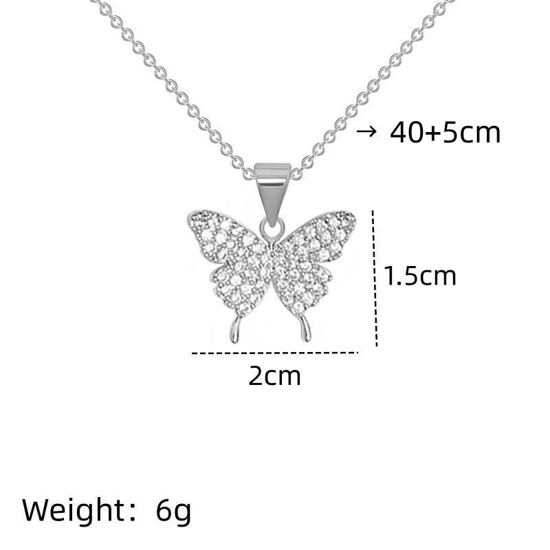 Butterfly Zircon Pendant Necklace | Gold & Silver Stainless Steel