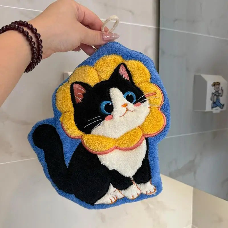 Kawaii Cat Coral Fleece Hand Towel – Soft & Absorbent