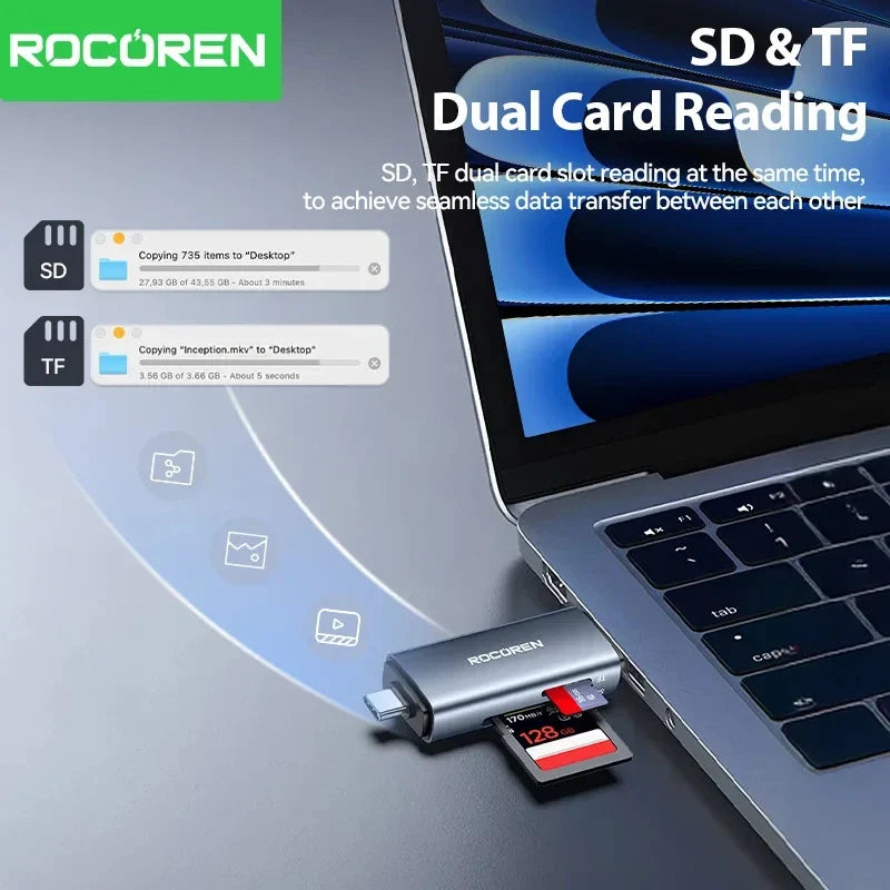 Rocoren 2-in-1 USB 3.0 Card Reader USB-A & USB-C SD/TF 2TB