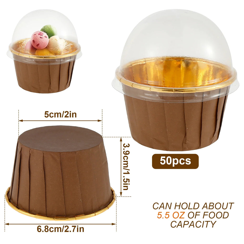 50Pcs Foil Cupcake Liners with Lids – Muffin Baking Cups