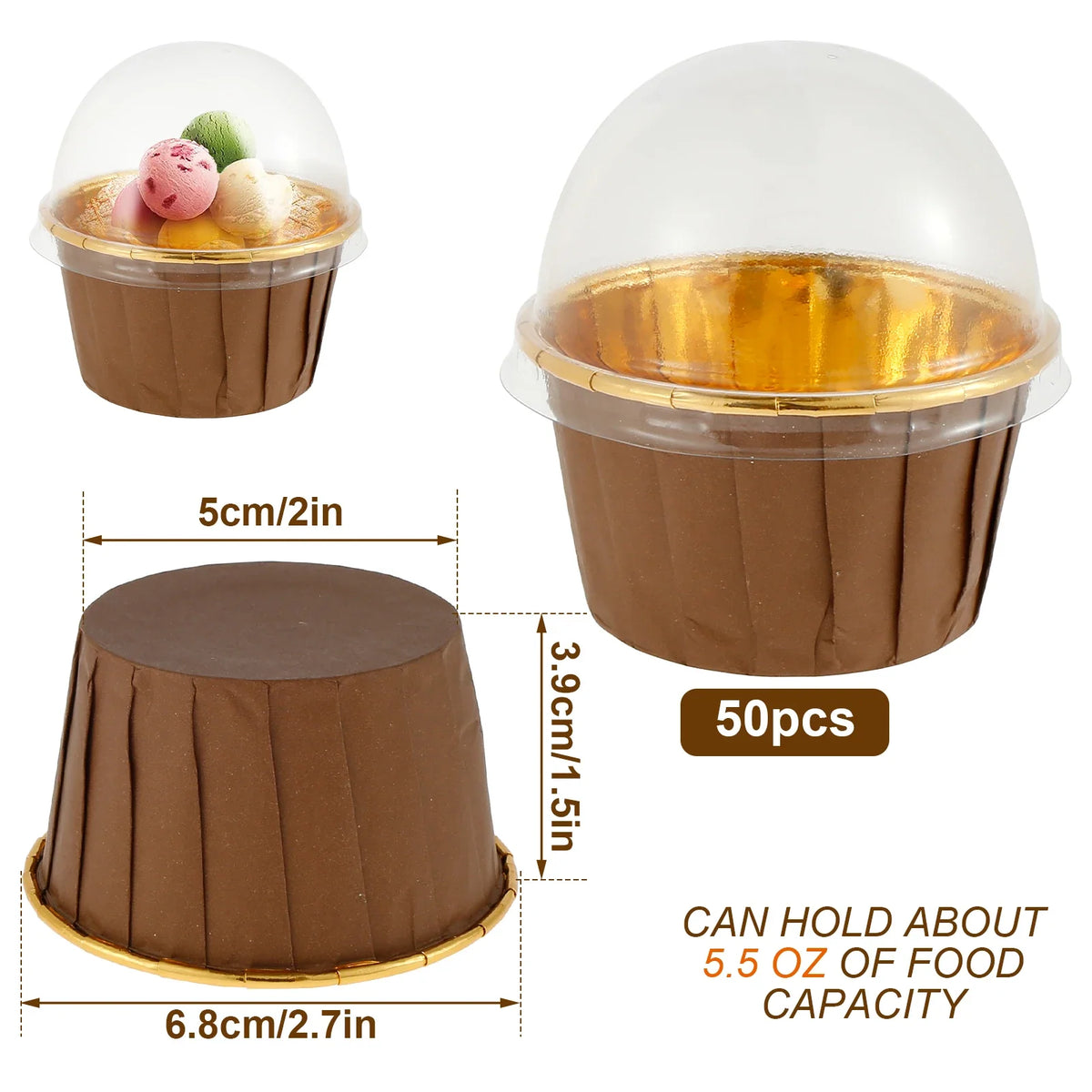 50Pcs Foil Cupcake Liners with Lids – Muffin Baking Cups