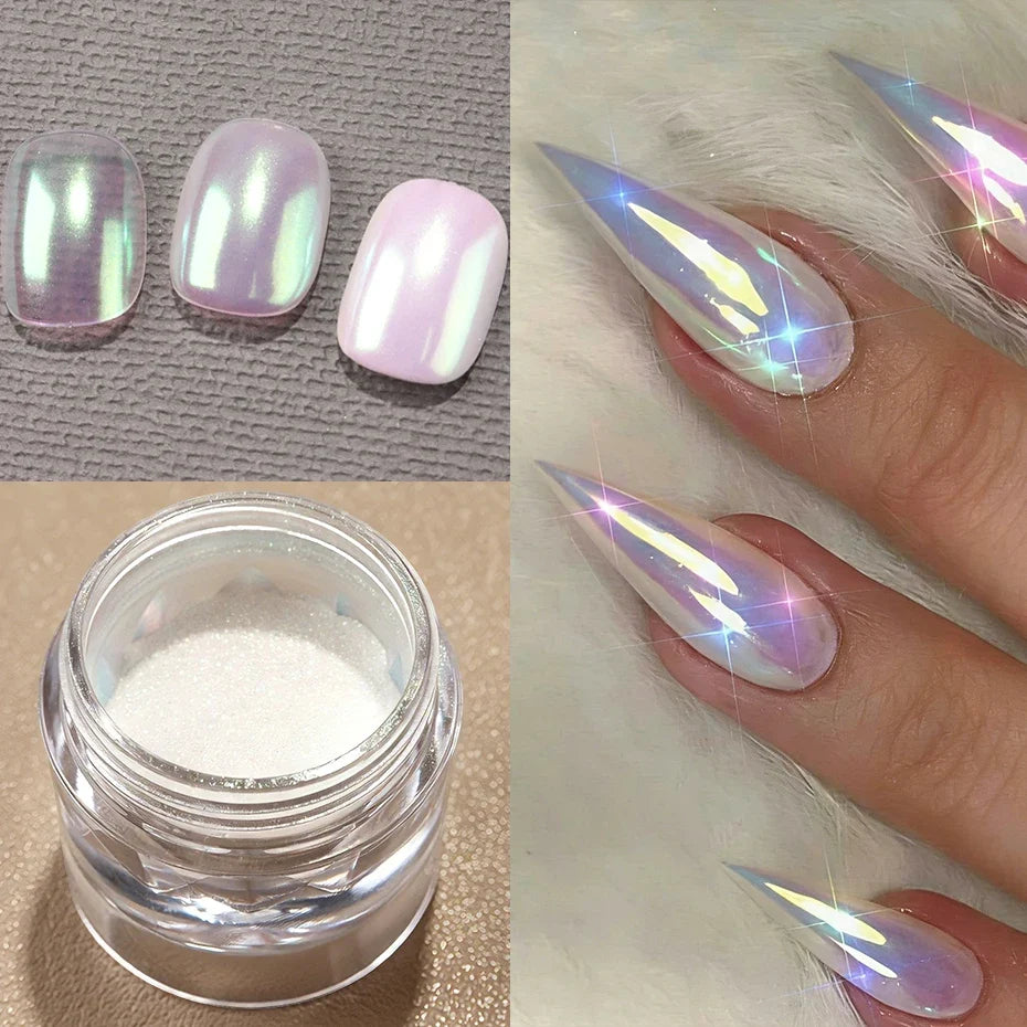 Aurora Chrome Nail Powder – Iridescent Mirror Glitter Pigment