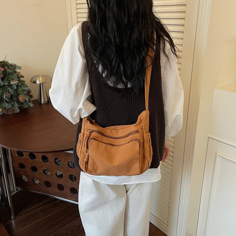 Vintage Japanese Canvas Shoulder Bag – Large Capacity Unisex