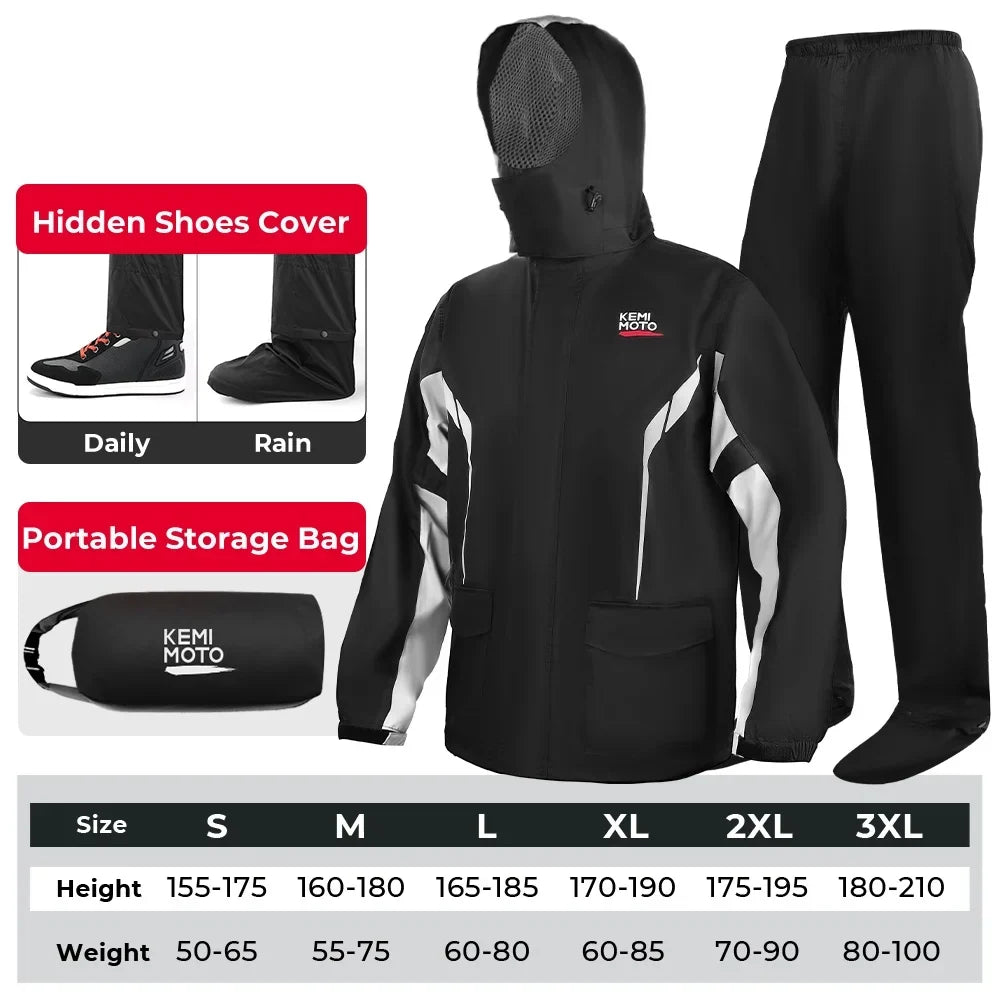 KEMITOUR LED Rain Suit Waterproof Jacket & Pants | Motorcycle
