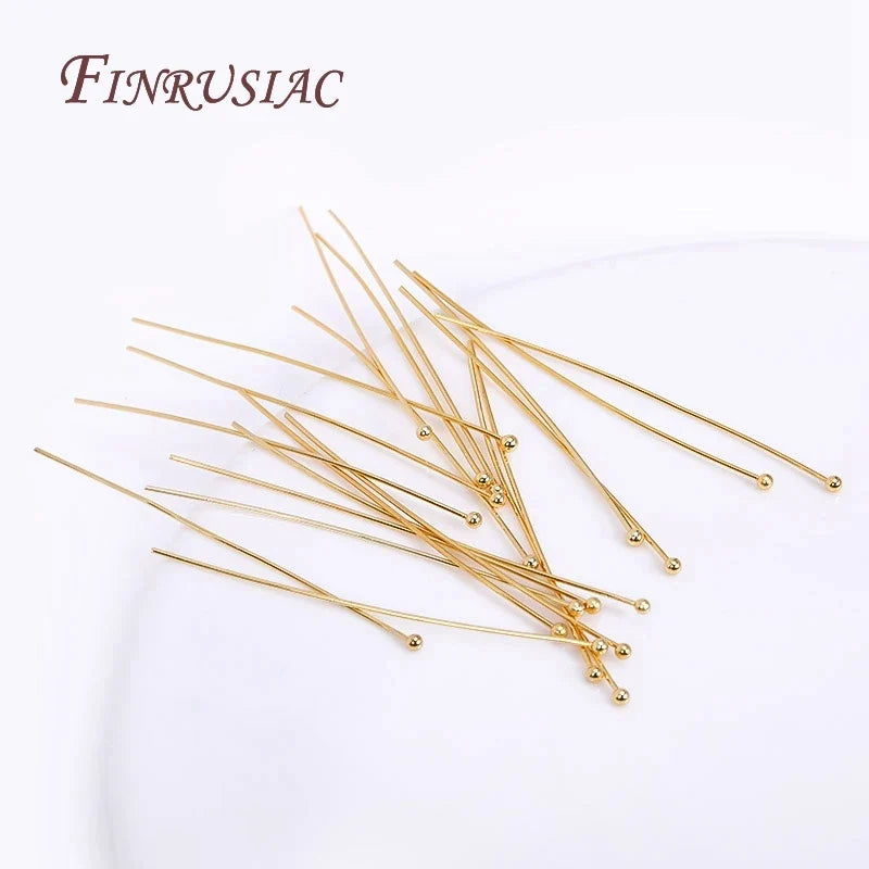 50 Pcs 18K Gold Plated Brass Ball Head Pins for DIY Jewelry