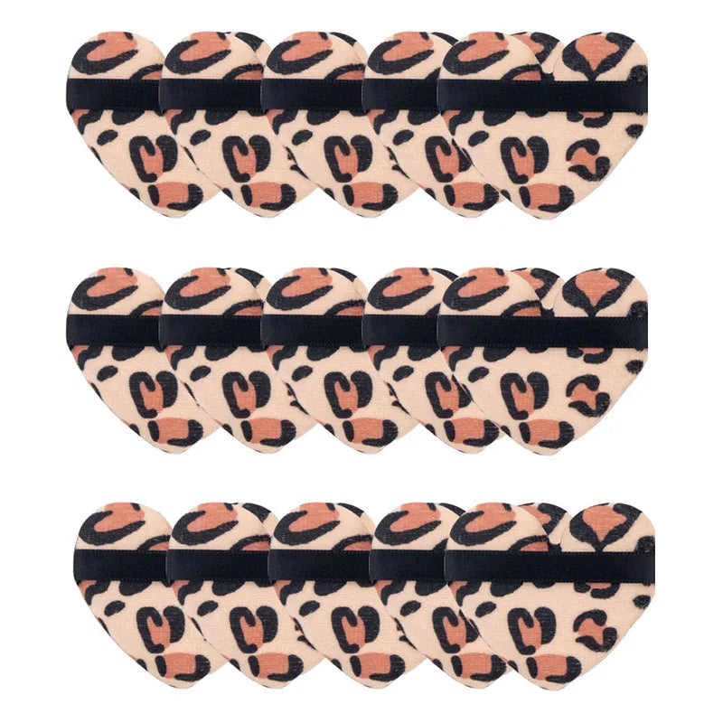 Leopard Print Velvet Powder Puff Set | 3 Shapes, Ribbon Strap