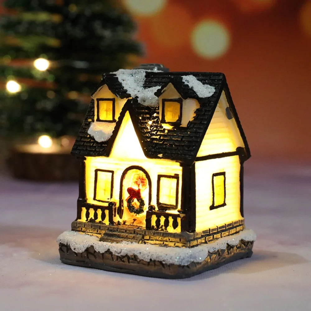 LED Miniature Christmas Village House Resin Ornament Decor