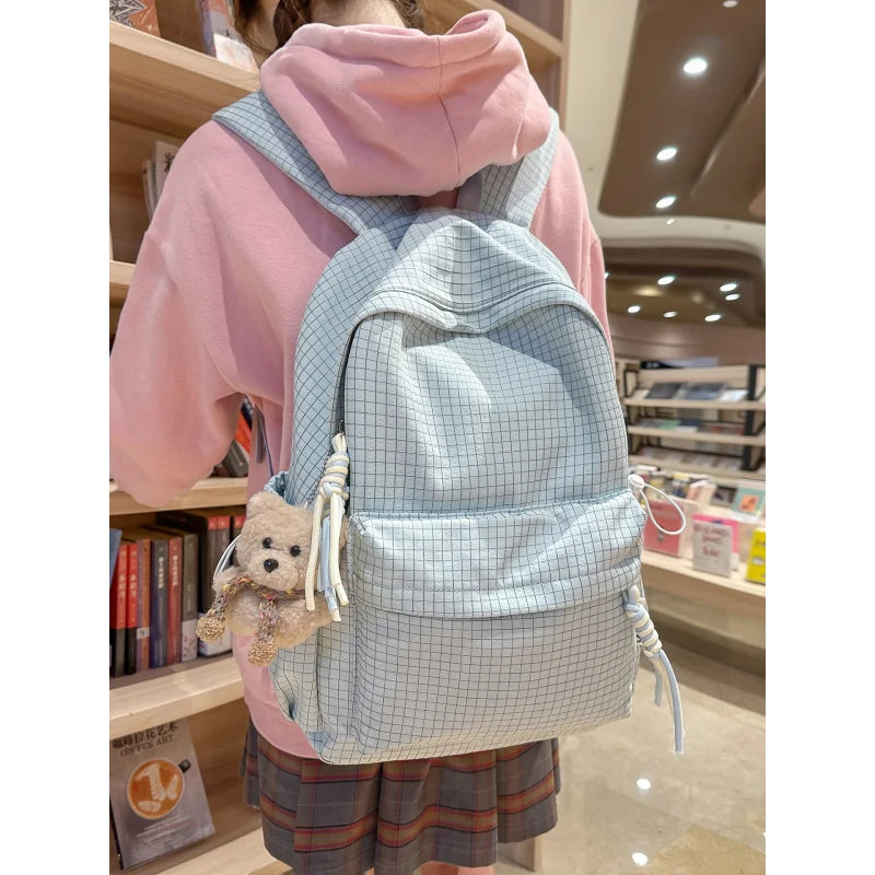Nixie Retro Plaid Backpack – Large Capacity Lightweight School Bag