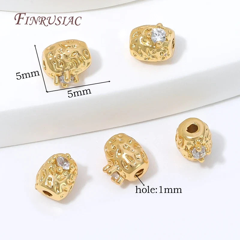 18K Gold Plated Zircon Oval Charm & Spacer Beads | DIY Jewelry