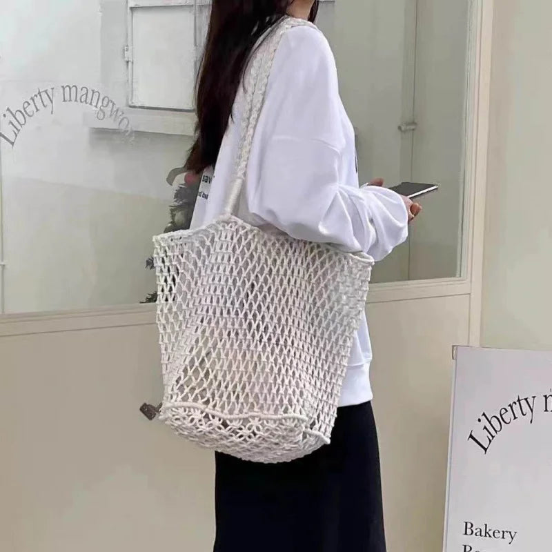 Nixie Large-Capacity Hollow-Out Woven Shoulder Bag for Women