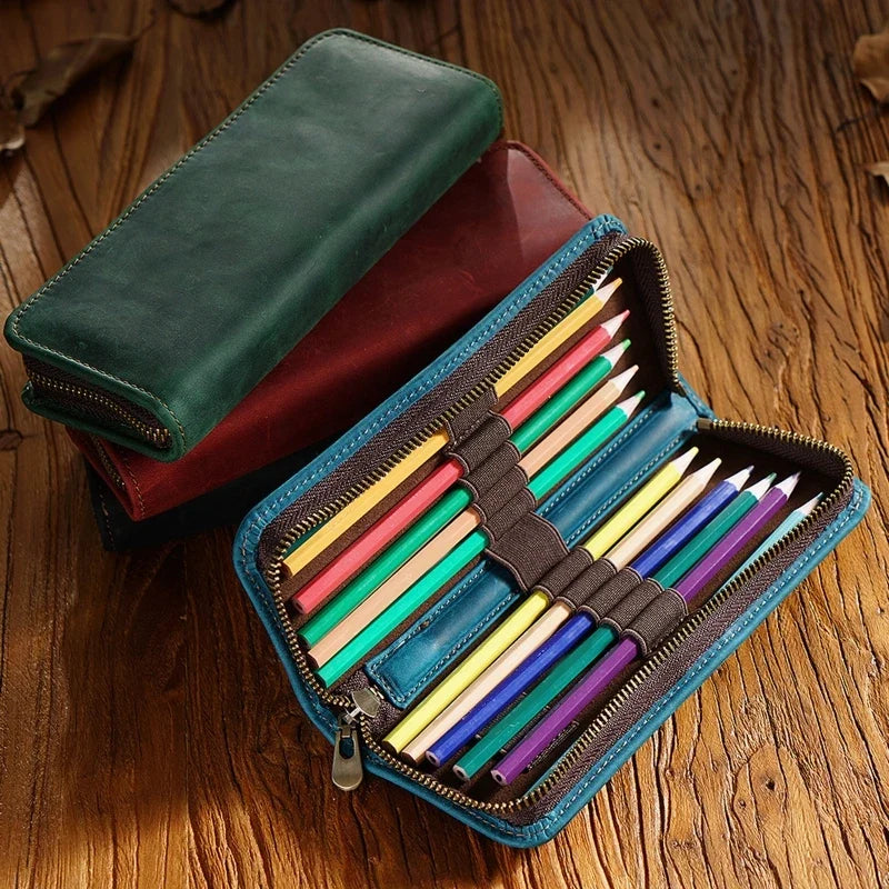 ZHUTING Retro Leather Pencil Case | Compact Pen Bag Gift