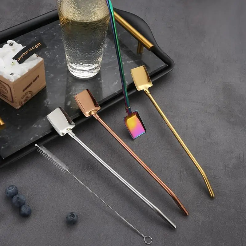 Stainless Steel Spoon Straw – Shovel Shape for Drinks & Ice Cream