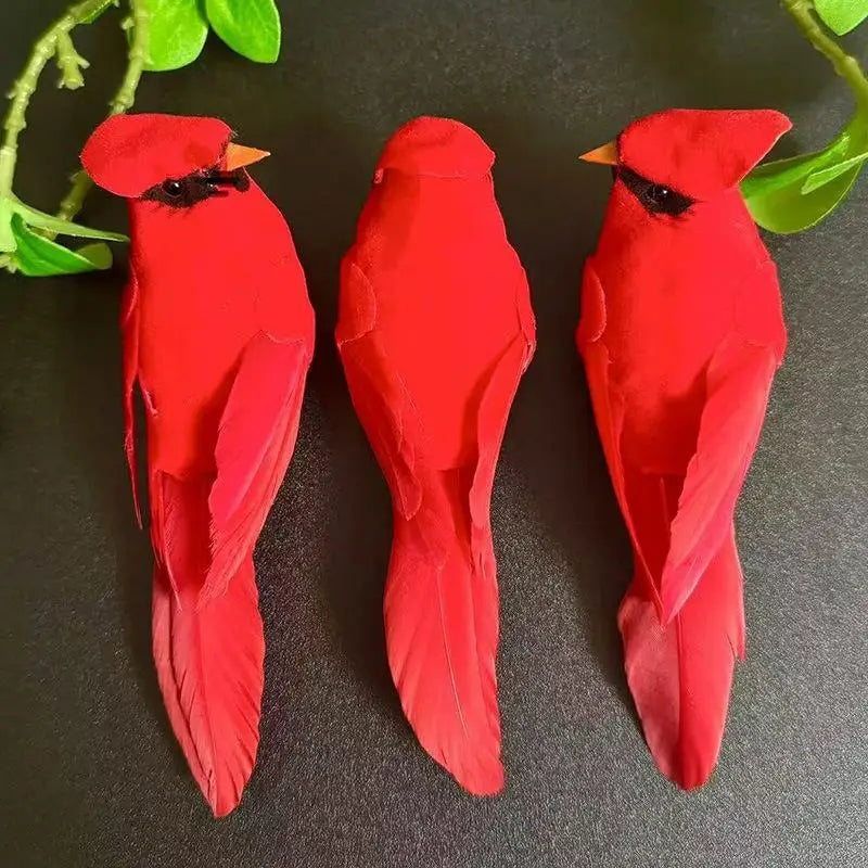 3 Pcs Artificial Red Cardinal Bird Ornaments | Home & Wedding Decor