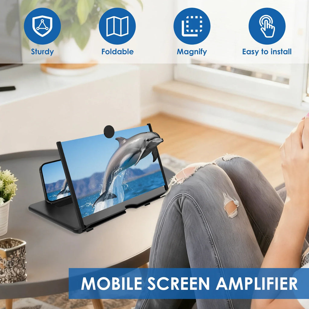 HD Phone Screen Magnifier 10/12/14 Inch Foldable Stand