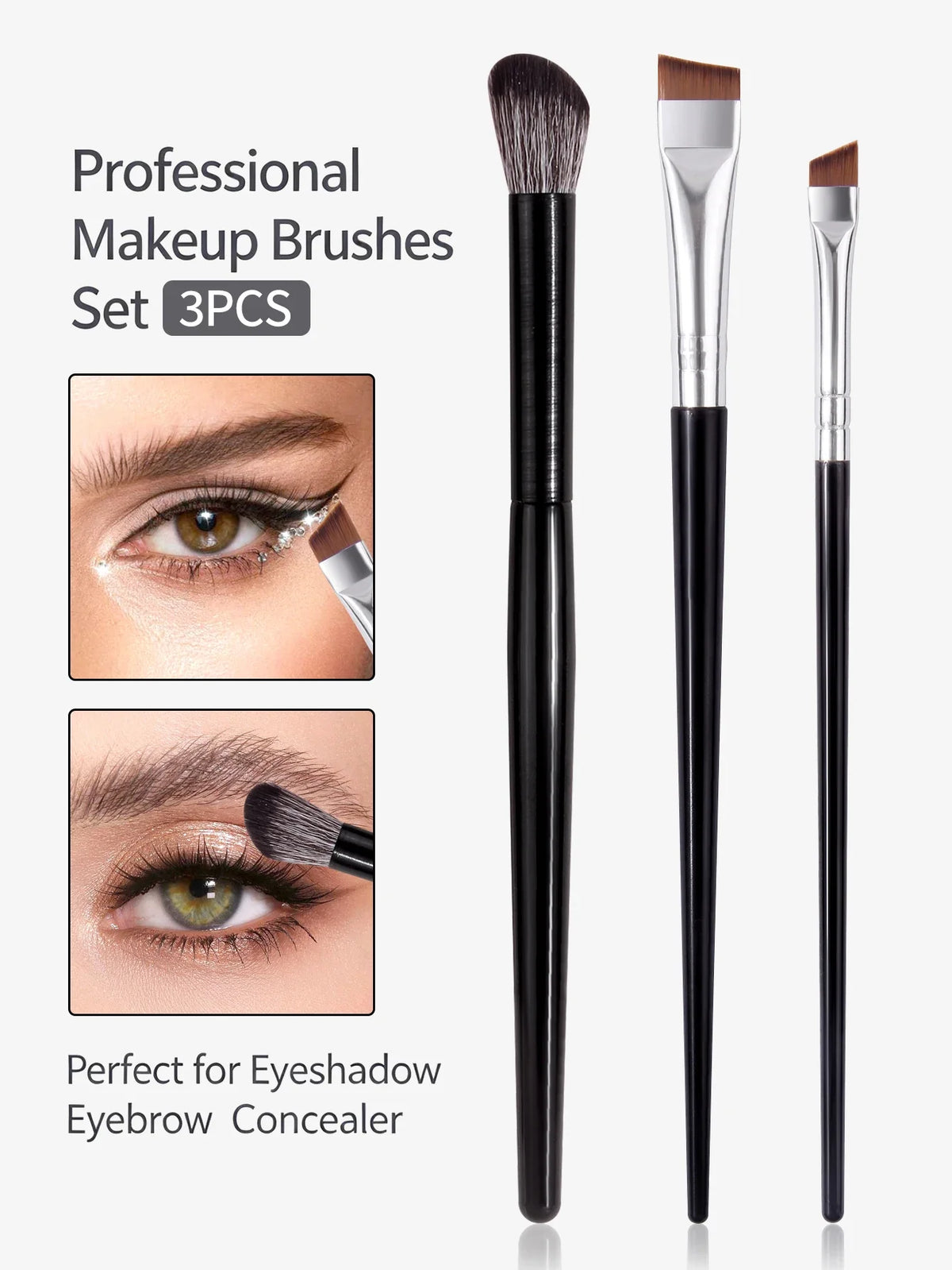 3-Piece Eye Makeup Brush Set – Eyeliner, Brow & Blending