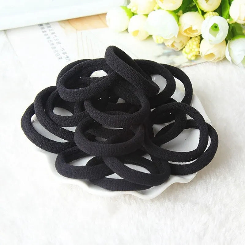 Black Seamless Elastic Hair Ties 50pcs – High Elasticity Bands