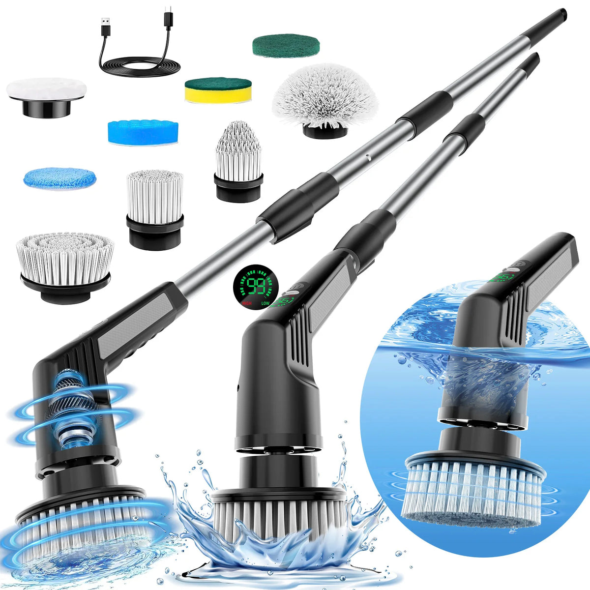 Electric Spin Scrubber – Long Handle Wireless Rotating Brush