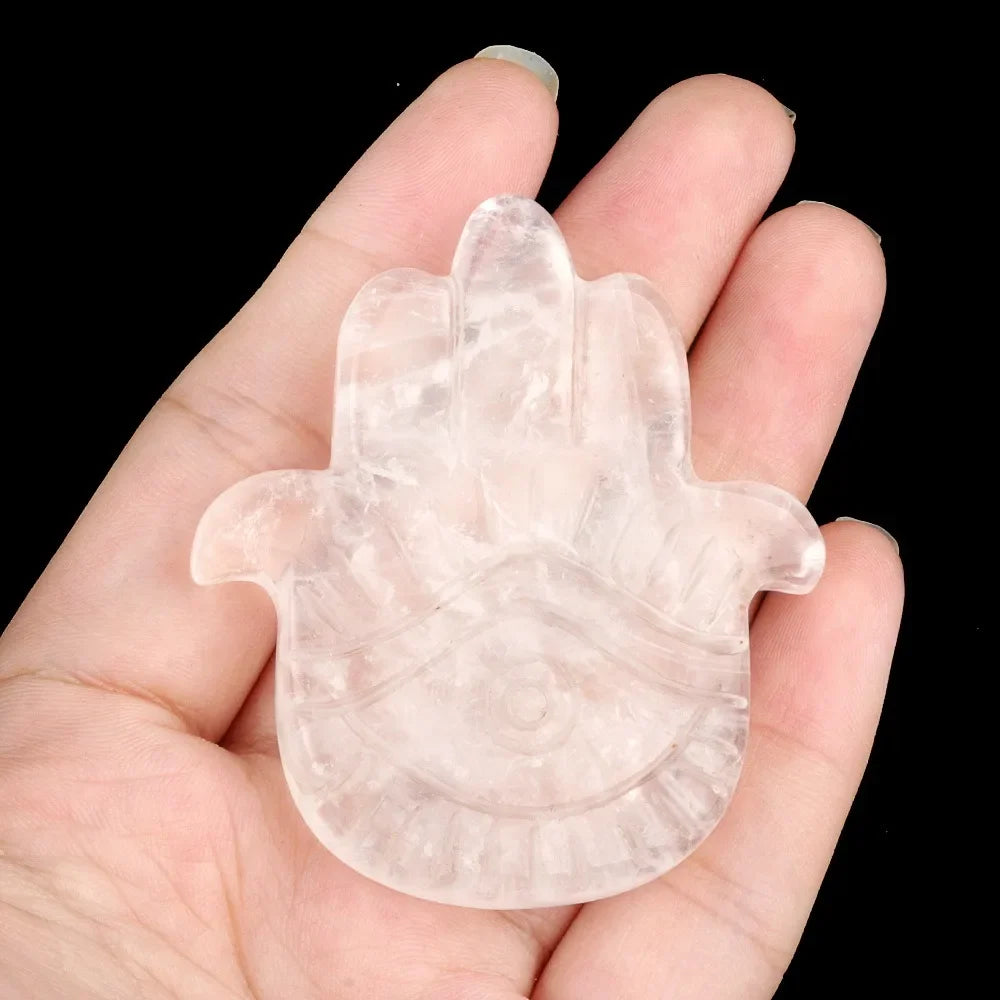 Natural Stone Hamsa Hand Carved Bead – Agate & Amethyst 57x50mm