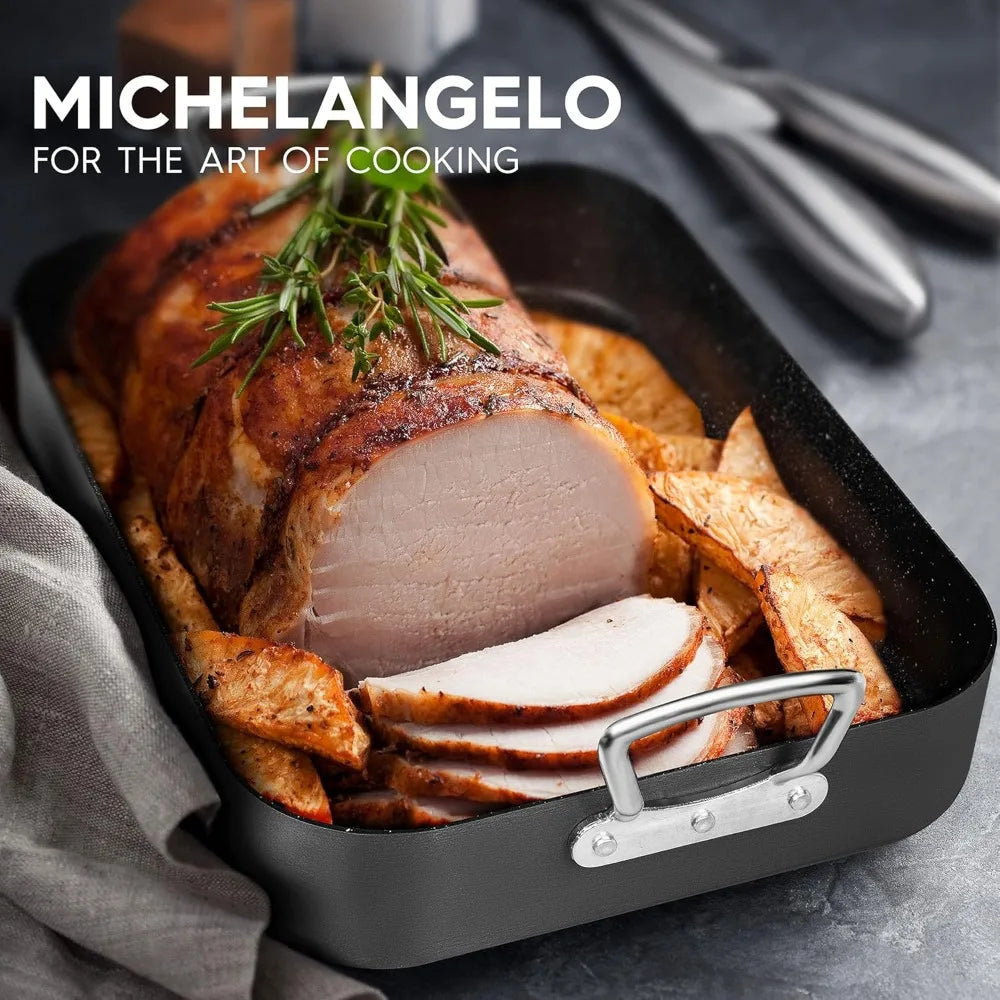 MICHELANGELO Hard Anodized Roasting Pan with Rack Non-Stick