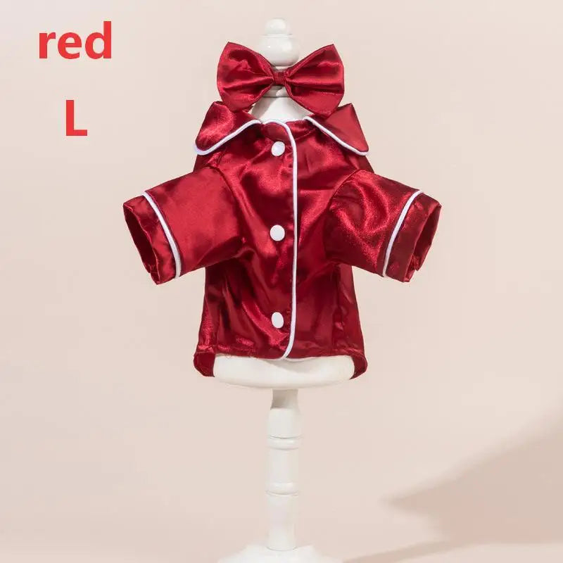 Satin Dog Pajamas Set with Bow Headband | Soft Pet Sleepwear