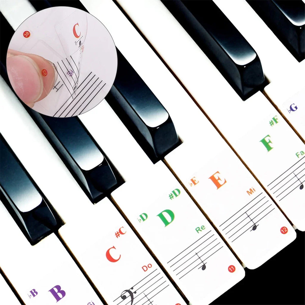 Piano Keyboard Stickers 32–88 Keys – Transparent Note Decals