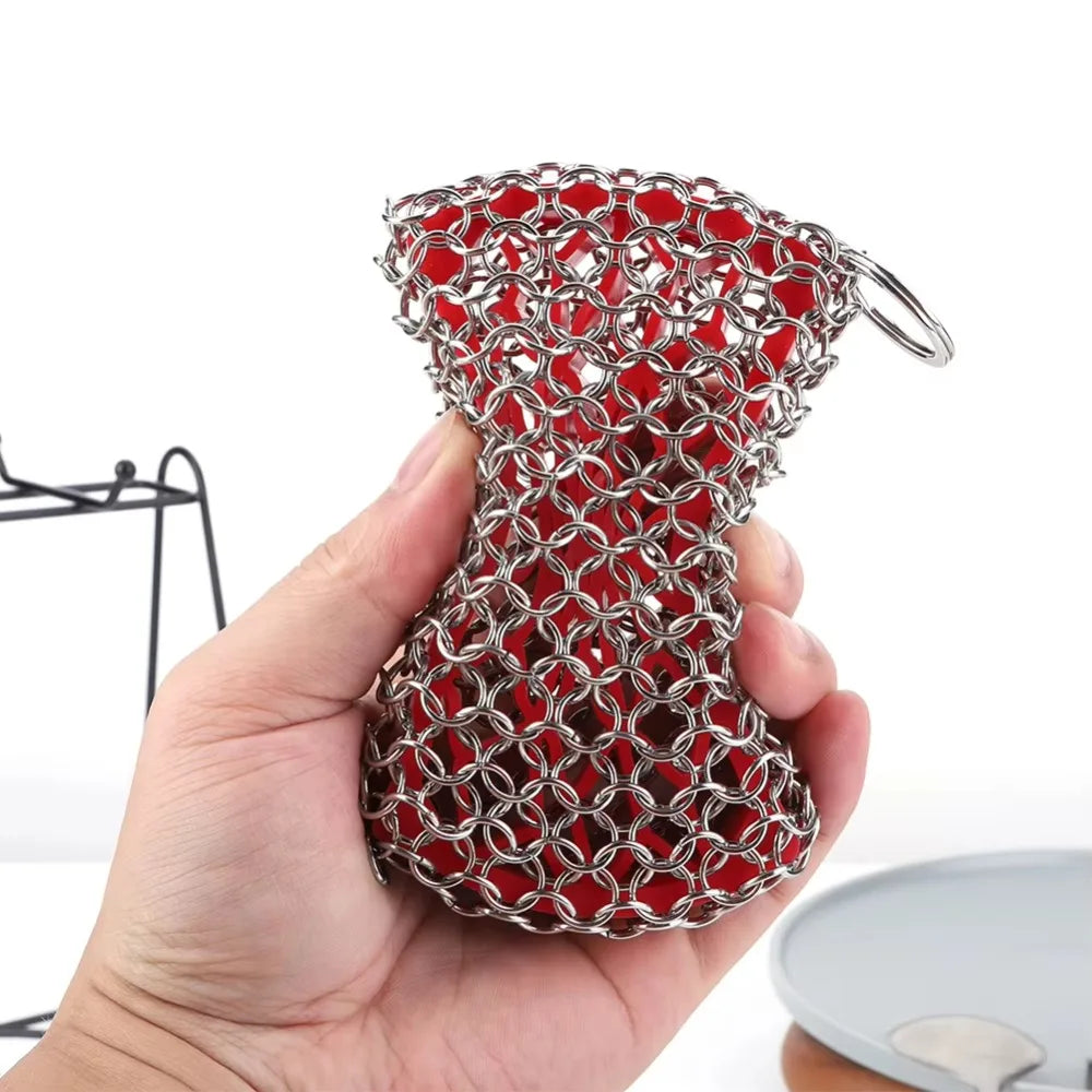 Stainless Steel Chainmail Scrubber for Cast Iron Cookware