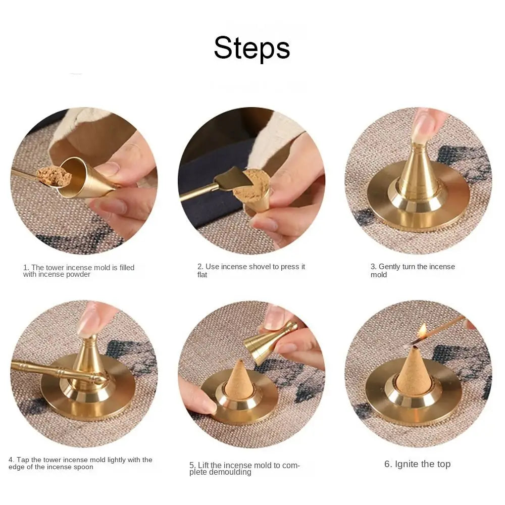 Pure Copper Brass Tower Incense Burner Chinese Retro Censer