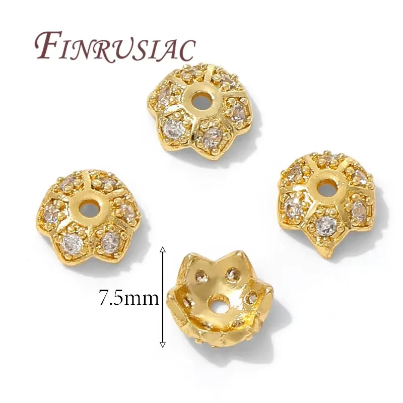8.5mm Zircon Flower Bead Caps – 18K Gold Plated Brass DIY Jewelry