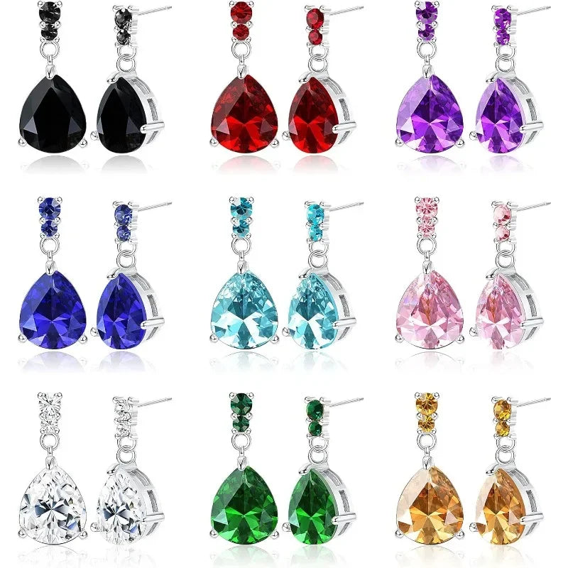 10 Pairs Teardrop CZ Dangle Earrings Set – Multicolor Crystal