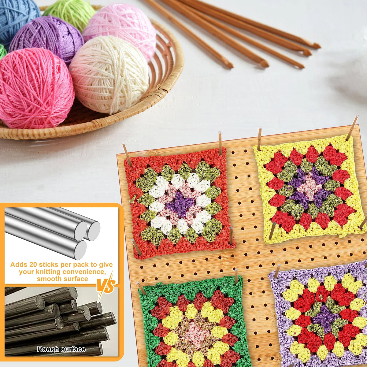 Bamboo Crochet Blocking Board Kit with Steel Pins | Nixie