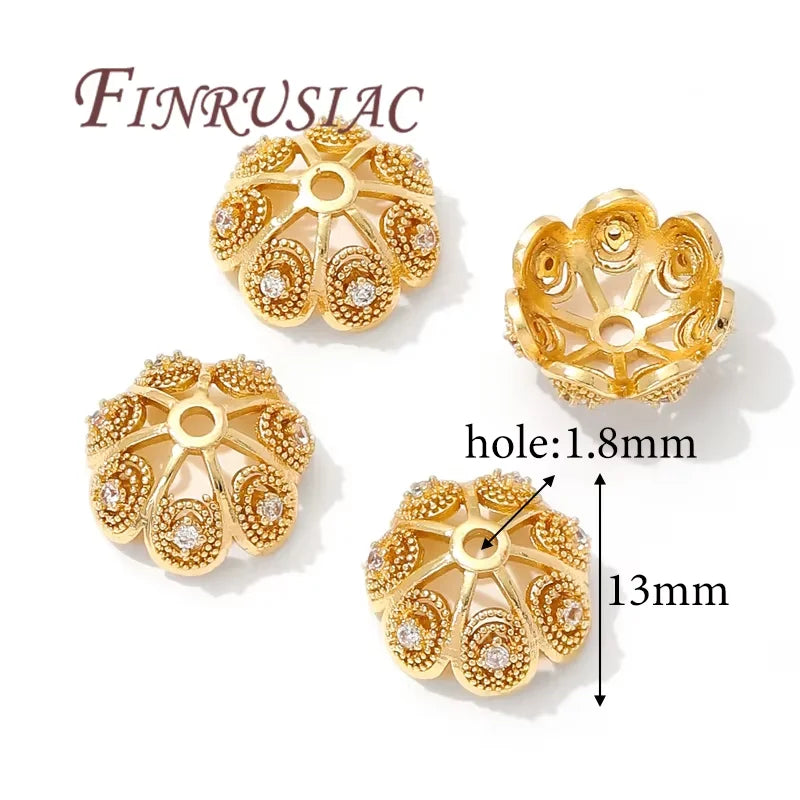 8.5mm Zircon Flower Bead Caps – 18K Gold Plated Brass DIY Jewelry