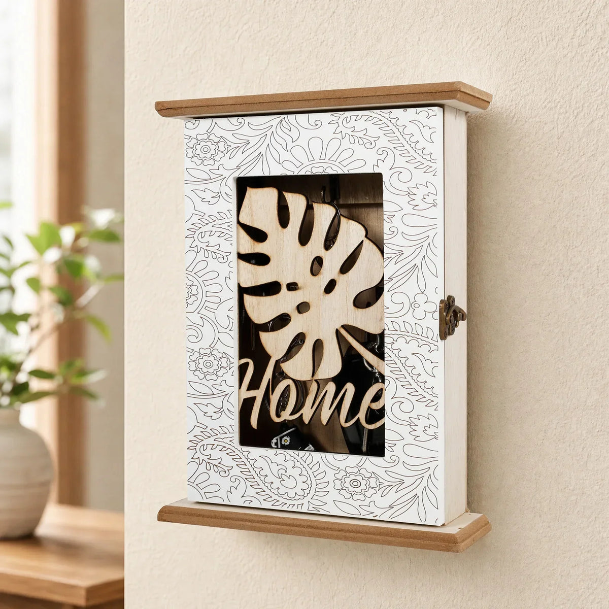 Vintage Wood Wall Key Holder with 5 Hooks | Home Entryway
