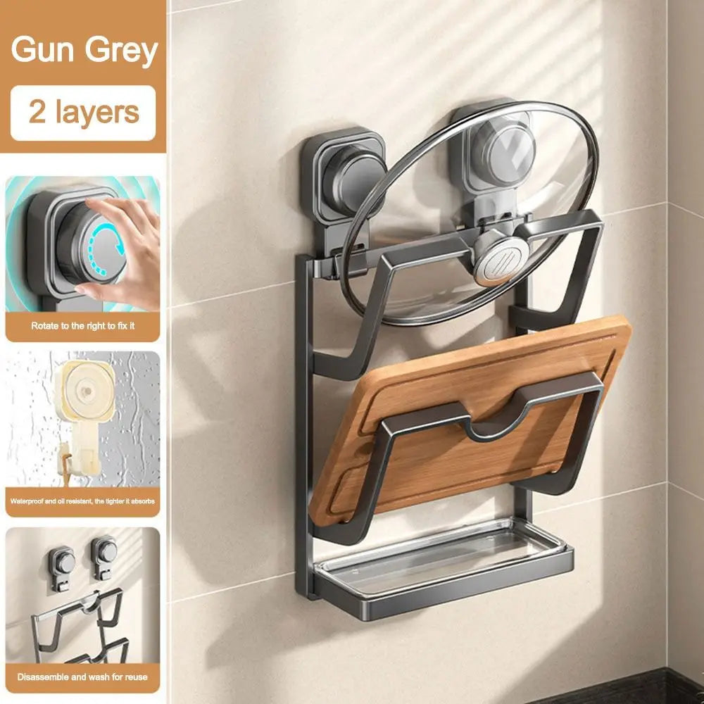 Suction Cup Pot Lid Holder – Wall Mount Storage Rack