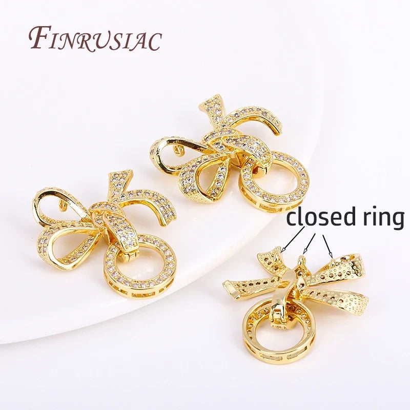 18K Gold Plated Zircon Butterfly Bowknot Pearl Clasp | DIY Jewelry