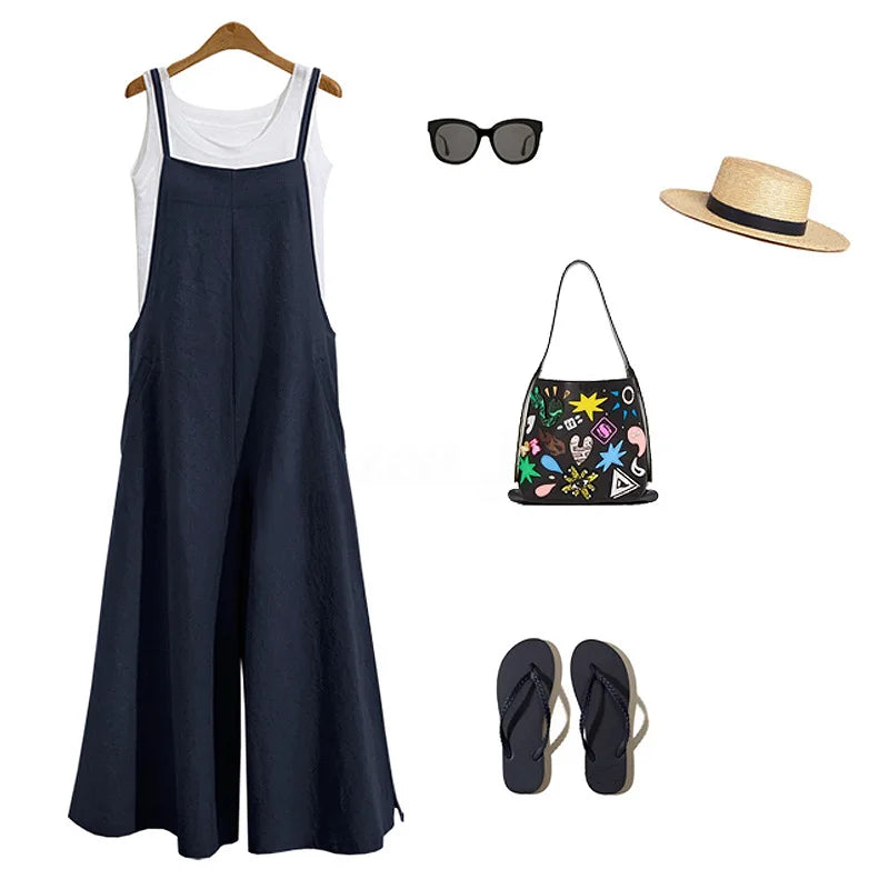 Women's Wide Leg Bib Overalls – Cotton Jumpsuit S–5XL