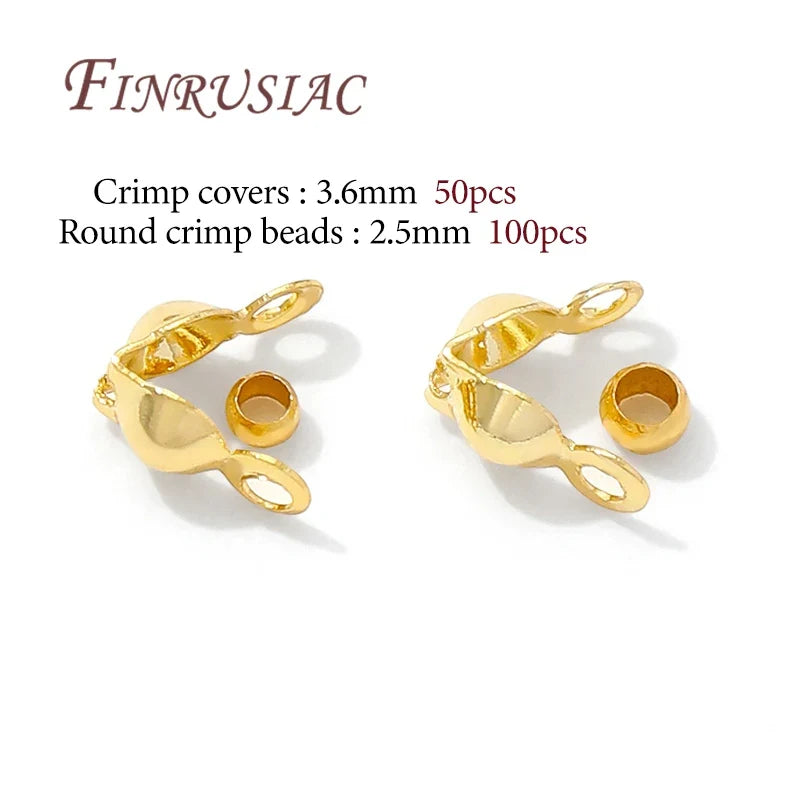 18K Gold Plated Crimp Cover Beads & Connector Clasps 100pcs
