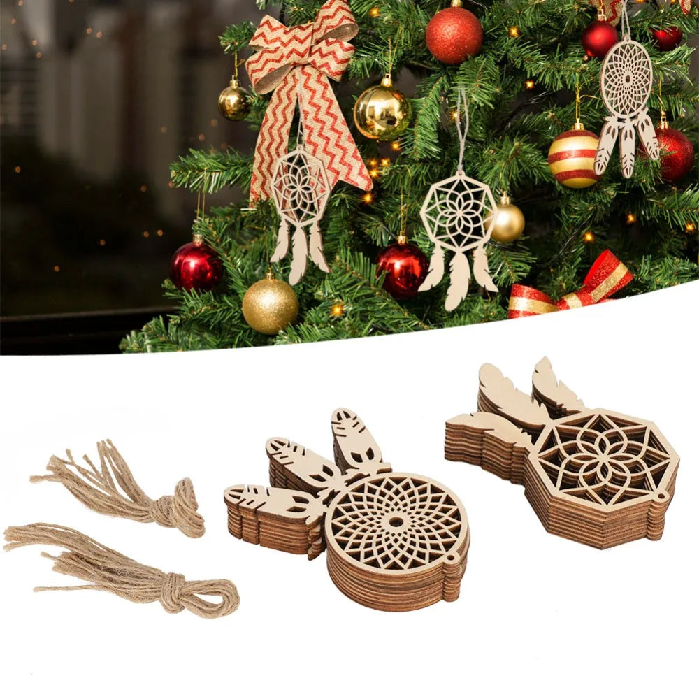 20pcs Unfinished Wood Dreamcatcher Ornaments – Boho DIY Kit